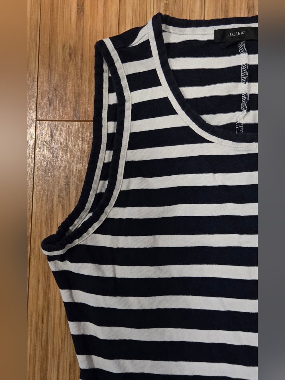 J Crew Sleeveless Navy and White Striped Knit Dress - Picture 4 of 7